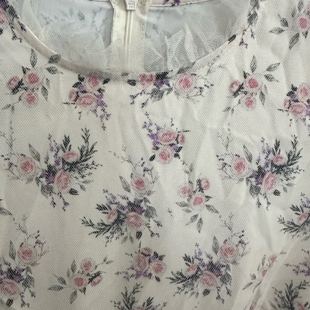 Cottagecore Floral Elegant White Maxi Dress XS - Picture 5 of 7